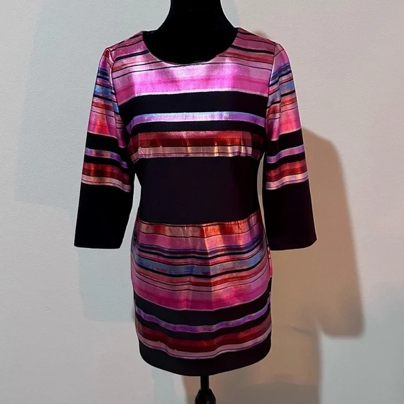 Vintage Striped Multicolor Dress 8 (retro, 80s, party) - Picture 1 of 6